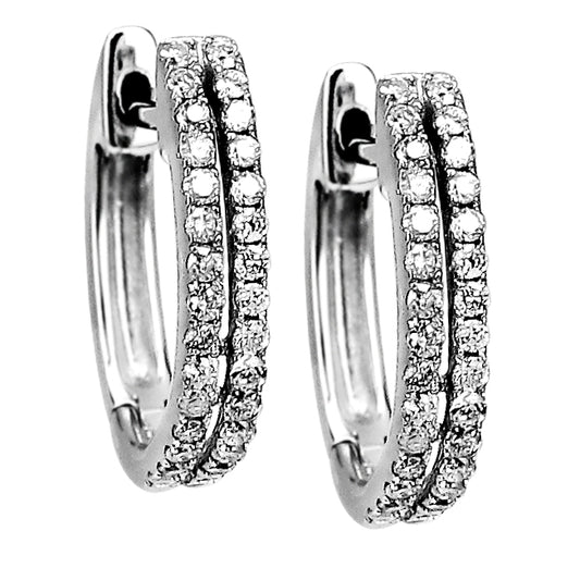18K White Gold Diamond Double Row Hoop  Earrings (.25 Ct. Tw.)