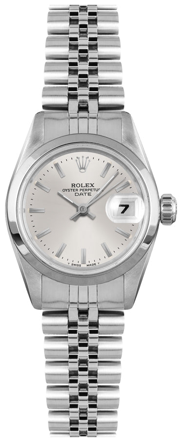 Rolex Oyster Perpetual Date 26 Silver Dial Smooth Bezel Women's Watch 69160