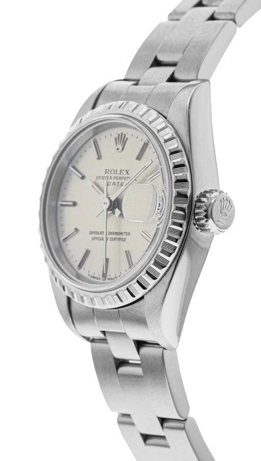 Rolex Oyster Perpetual Date Silver Dial Stainless Steel Women's Watch 69240