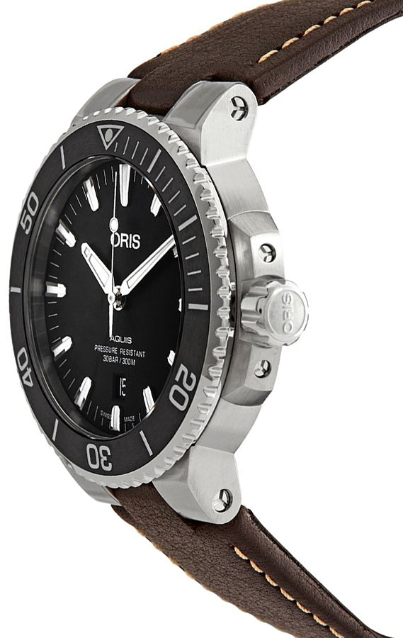 Oris Aquis Date Black Dial Brown Strap Men's Watch 73377304124LS