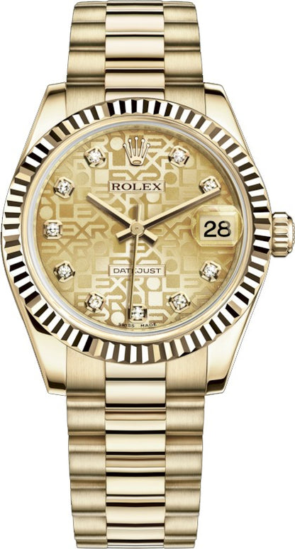 Rolex Datejust 31 Elegant Automatic 18K Yellow Gold Watch 178278-0021