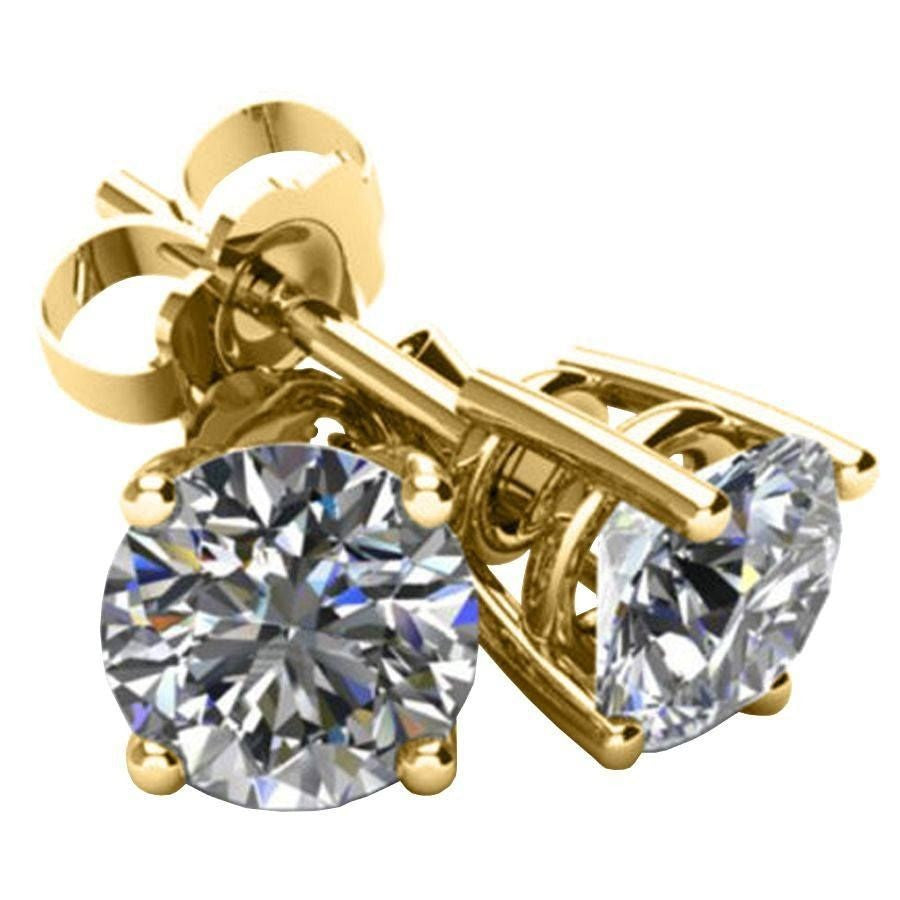 Diamond Stud Basket Earrings, 2 Carat on 14k Yellow Gold