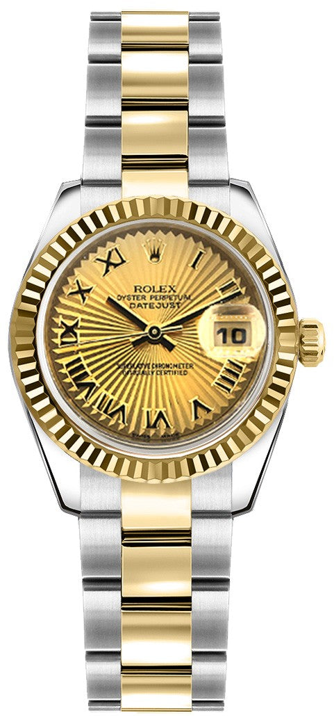 Rolex Lady-Datejust 26 Solid 18K Gold Fluted Bezel Watch 179173