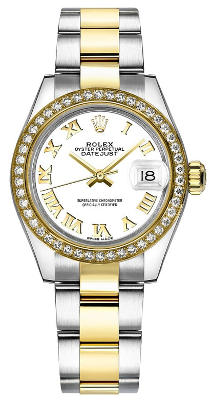 Rolex Lady-Datejust 28 White Roman Numeral Oyster Bracelet Watch 279383RBR-0024