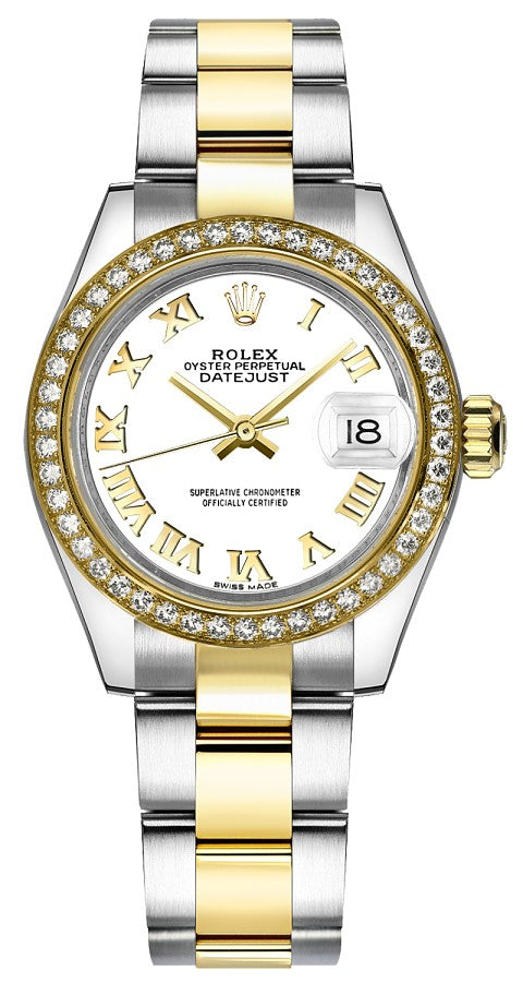 Rolex Lady-Datejust 28 White Roman Numeral Oyster Bracelet Watch 279383RBR-0024