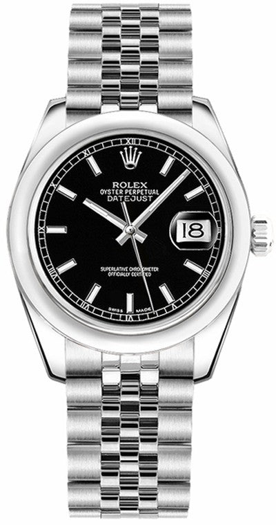 Rolex Datejust 31 Black Dial Domed Bezel Watch 178240-0016