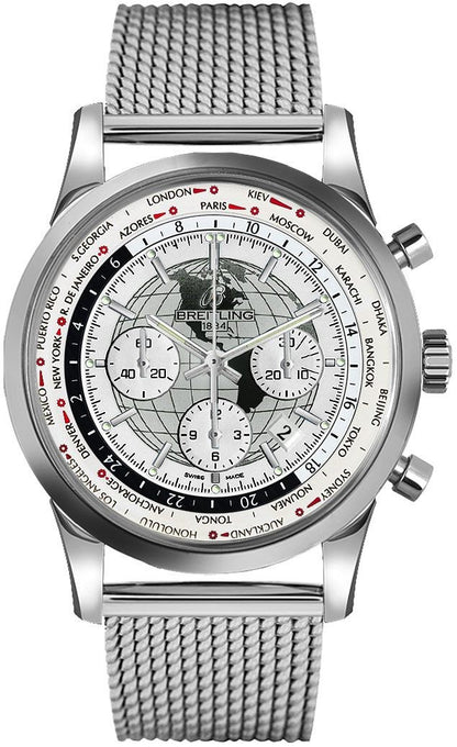 Breitling Transocean Chronograph Unitime Polar White Dial Men's Watch AB0510U0/A790-152A