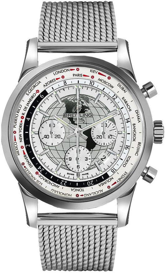 Breitling Transocean Chronograph Unitime Polar White Dial Men's Watch AB0510U0/A790-152A