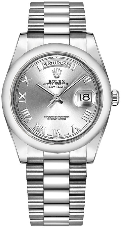 Rolex Day-Date 36 Silver Roman Numeral Gold Watch 118209