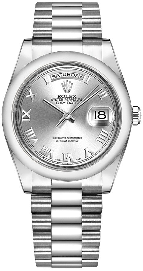 Rolex Day-Date 36 Silver Roman Numeral Gold Watch 118209