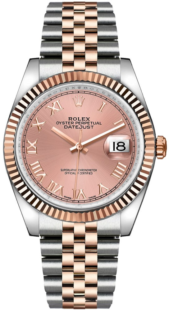 Rolex Datejust 36 Pink Roman Numeral Jubilee Bracelet Watch 116231-0089