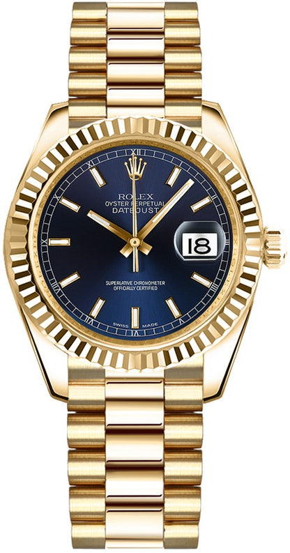Rolex Datejust 31 Blue Dial Automatic Gold Watch 178278