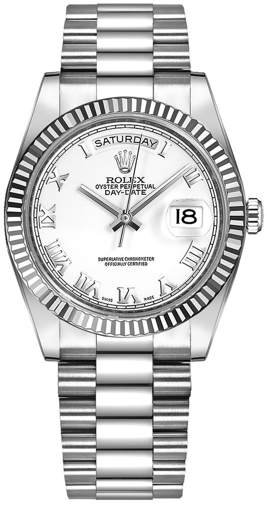 Rolex Day-Date 36 White Roman Numeral Gold Watch 118239-0077