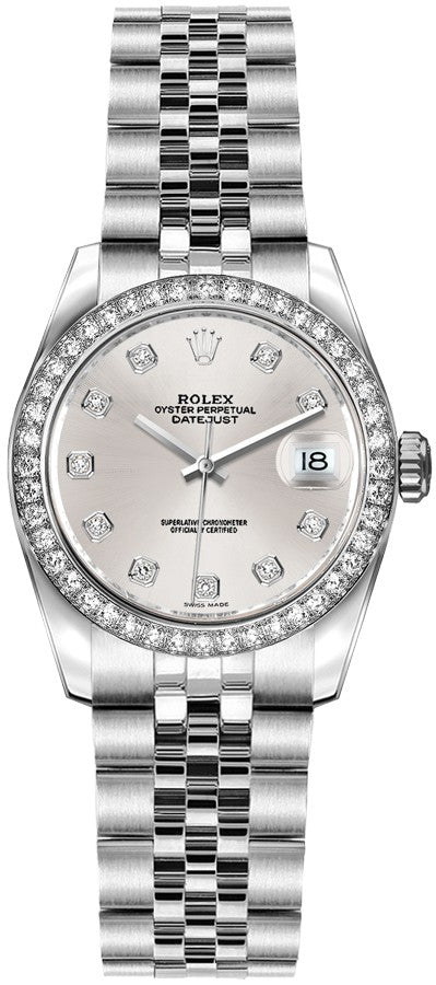 Rolex Lady-Datejust 26 Diamond Silver Dial Women's Watch 179384