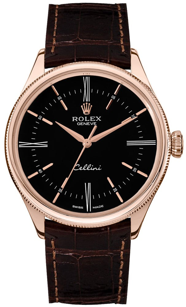 Rolex Cellini Time Black Dial Double Bezel Men's Watch 50505-0008