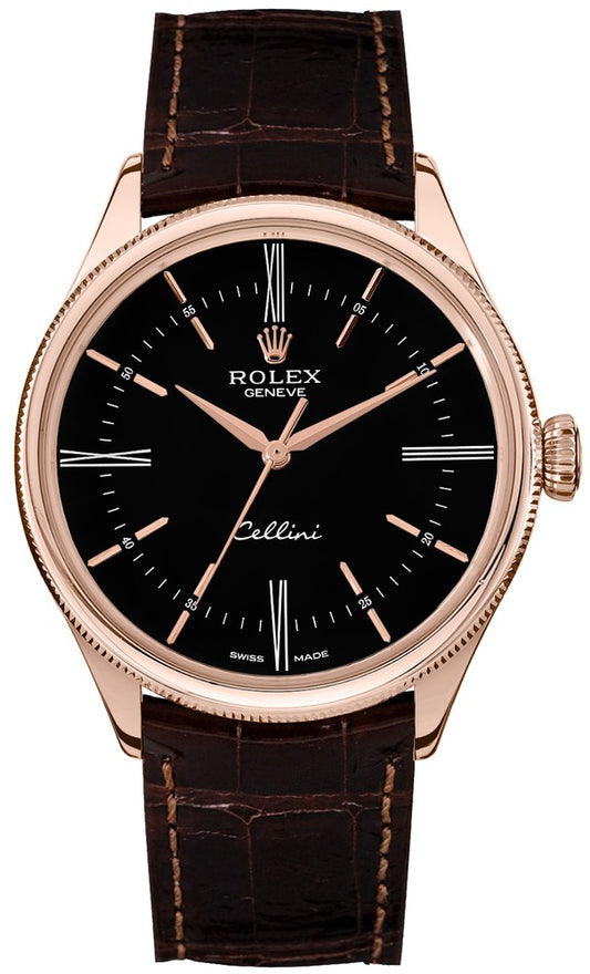 Rolex Cellini Time Black Dial Double Bezel Men's Watch 50505-0008