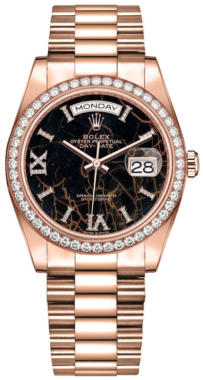 Rolex Day-Date 36 Black Eisenkiesel Dial Unisex Watch 128345RBR-0044