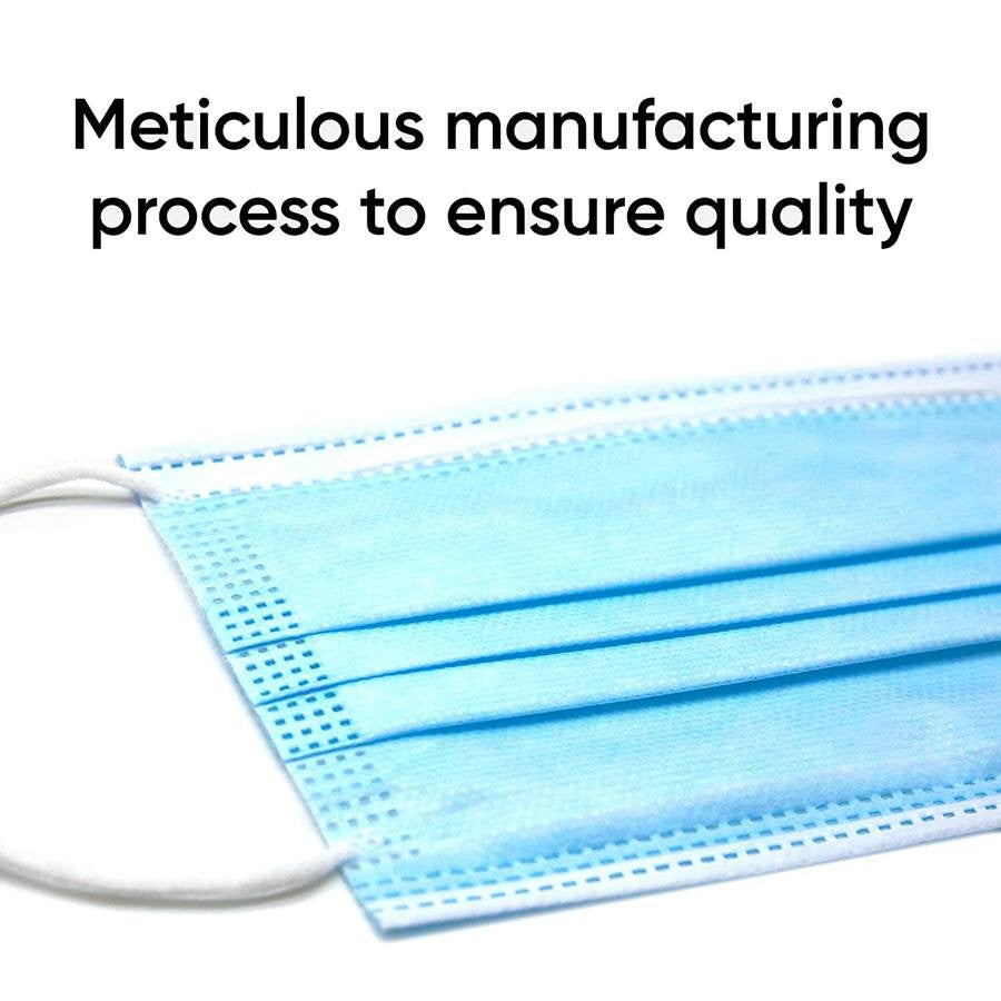 50 Pack of Disposable 3-Ply Breathable Face Masks with Elastic Earloops