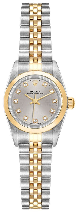 Rolex Oyster Perpetual 24 Silver Diamond Dial Women's Watch 67193