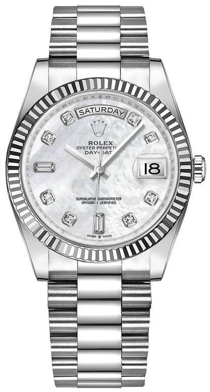 Rolex Day-Date 36 White Gold Mother of Pearl Women's Watch 128239-0007