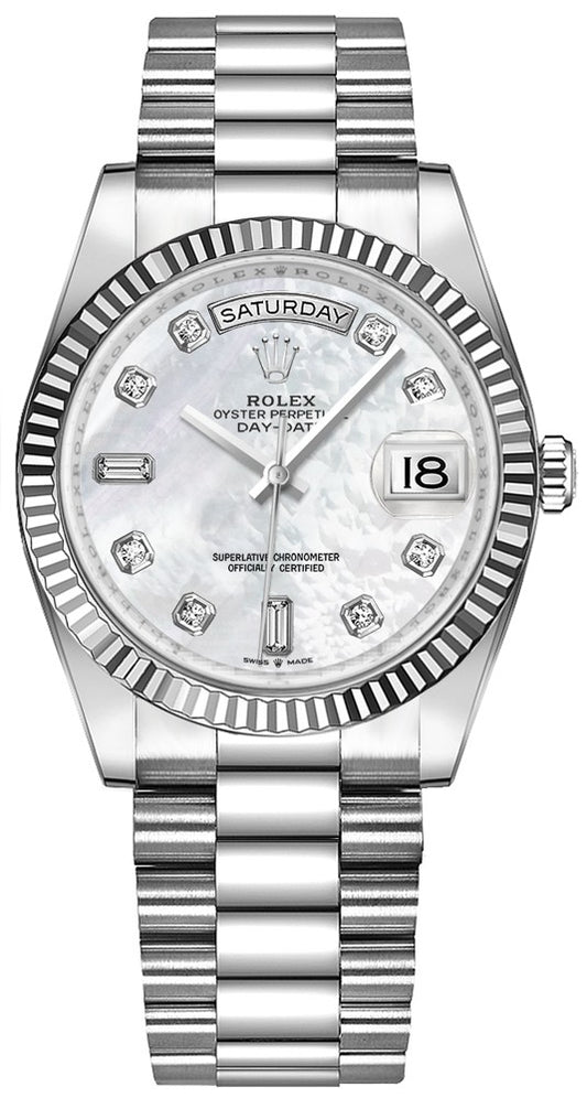 Rolex Day-Date 36 White Gold Mother of Pearl Women's Watch 128239-0007