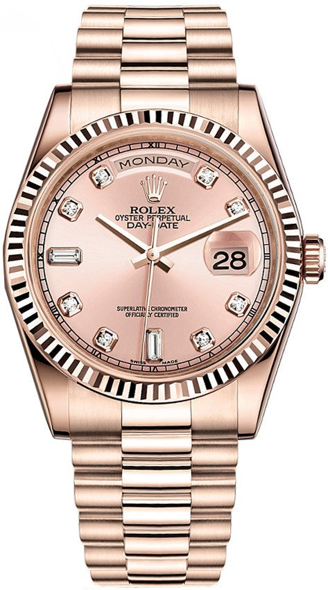 Rolex Day-Date 36 Pink Diamond Rose Gold Swiss Watch 118235-0029