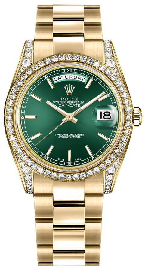 Rolex Day-Date 36 Green Dial 18K Gold Watch 118388-0195