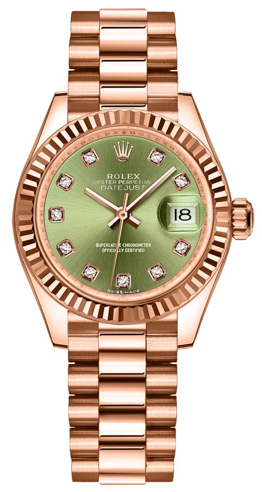 Rolex Lady-Datejust 28 Olive Green Diamonds Women's Watch 279175-0009