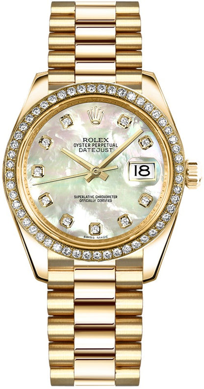 Rolex Datejust 31 18k Yellow Gold Diamond Bezel Women's Watch 178288-0001