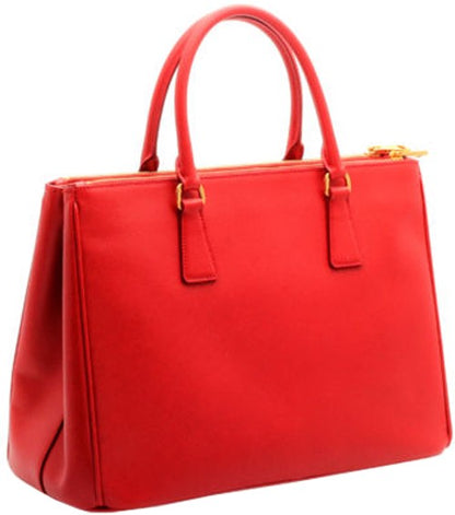 Ladies Red Prada Saffiano Lux Small Double-Zip Tote Bag