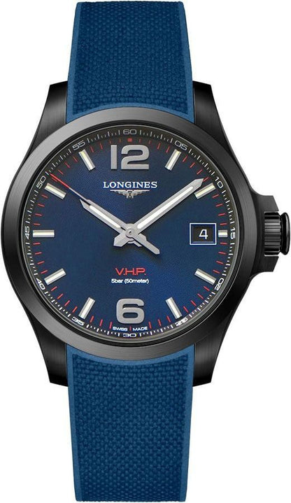 Longines Conquest V.H.P. Blue Rubber Strap Men's Watch L3.716.2.96.9