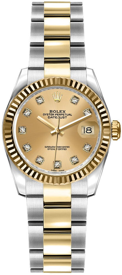 Rolex Lady-Datejust 26 Champagne Diamond Dial Watch 179173