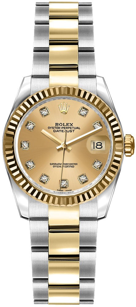 Rolex Lady-Datejust 26 Champagne Diamond Dial Watch 179173