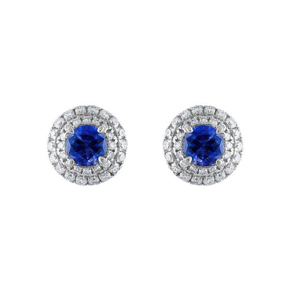 Diamond Blue Sapphire Earrings on 18k White Gold
