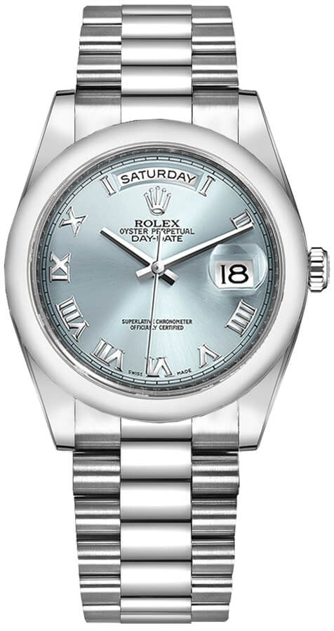 Rolex Day-Date 36 Ice Blue Roman Numeral Dial Watch 118206-0035