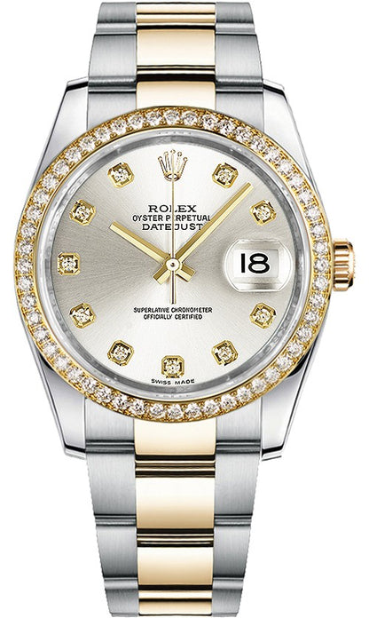 Rolex Datejust 36 Silver Diamond Oyster Bracelet Watch 116243-0012