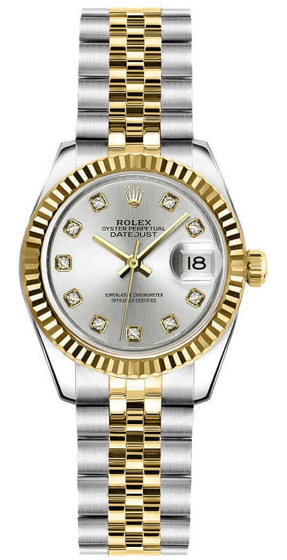 Rolex Lady-Datejust 26 Silver Diamond Watch 179173
