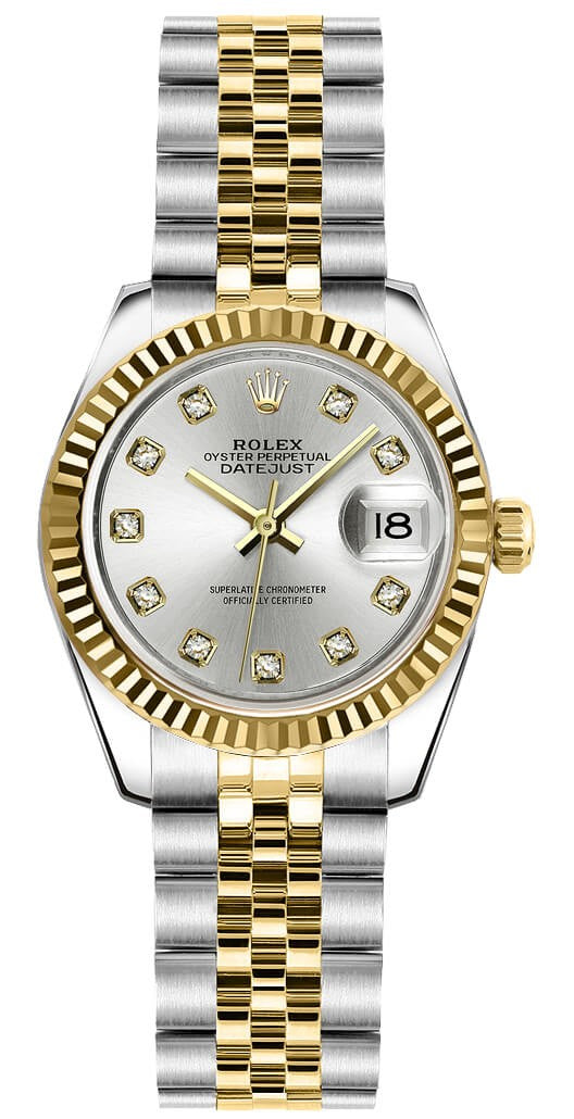 Rolex Lady-Datejust 26 Silver Diamond Watch 179173