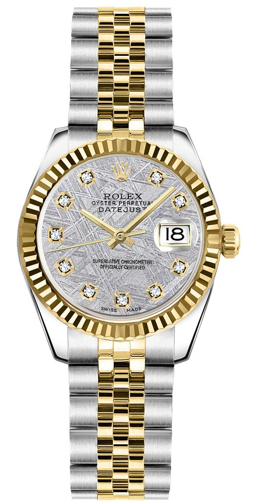 Rolex Lady-Datejust 26 Solid Gold Fluted Bezel Diamond Watch 179173