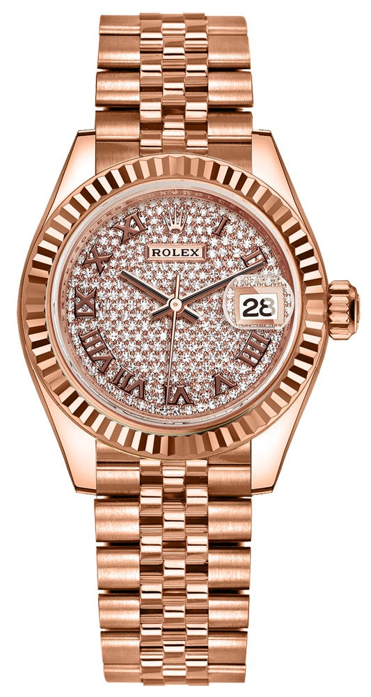 Rolex Lady-Datejust 28 Rose Gold Diamond Pave Women's Watch 279175-0024