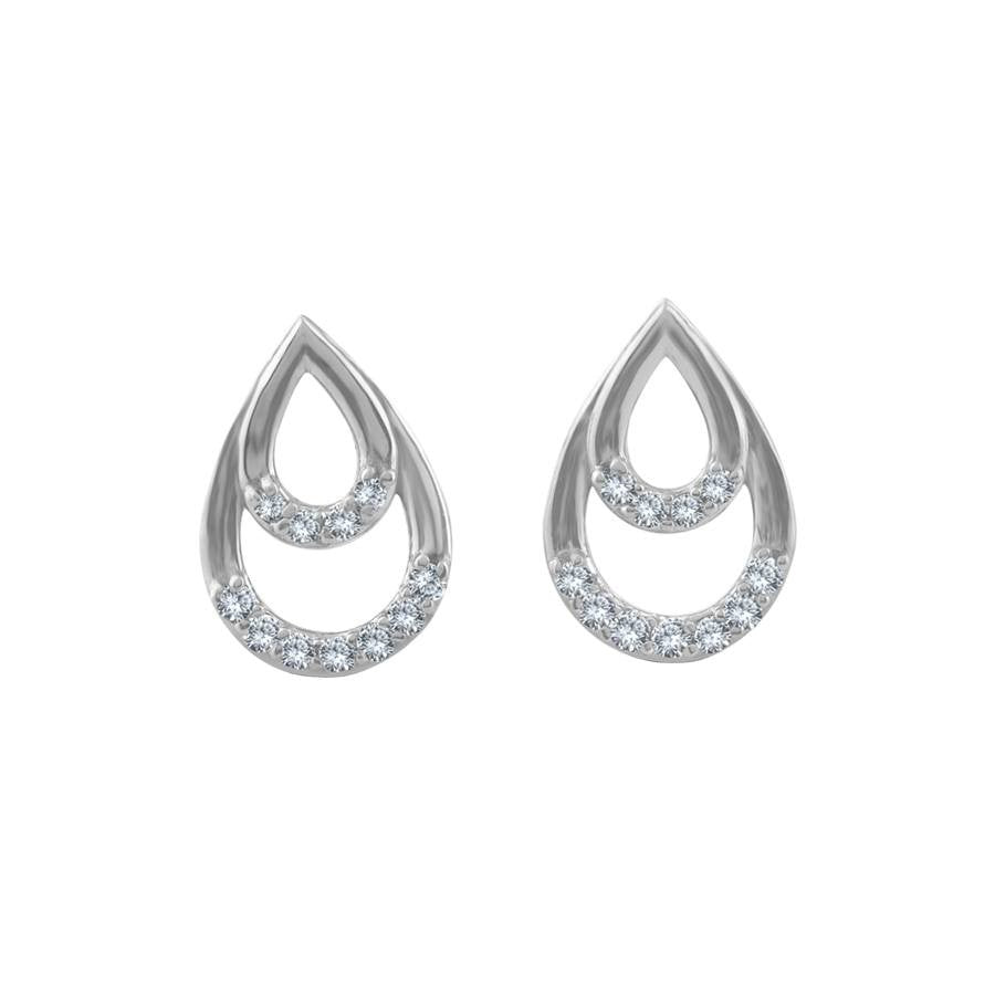Diamond Pear Shape Earrings, 0.12 Carat on Solid 14k White Gold