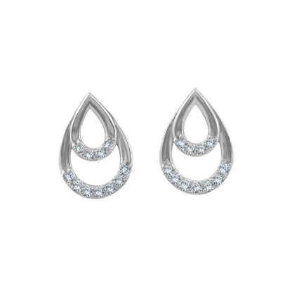 Diamond Pear Shape Earrings, 0.12 Carat on Solid 14k White Gold