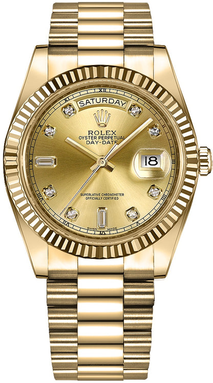 Rolex Day-Date 41 Champagne Diamond Dial Gold Men's Watch 218238