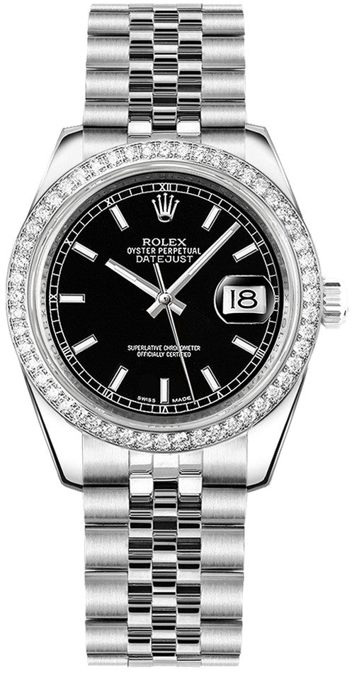 Rolex Datejust 31 Black Dial Jubilee Bracelet Diamond Watch 178384-0031