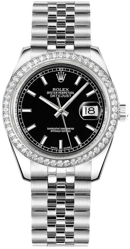 Rolex Datejust 31 Black Dial Jubilee Bracelet Diamond Watch 178384-0031