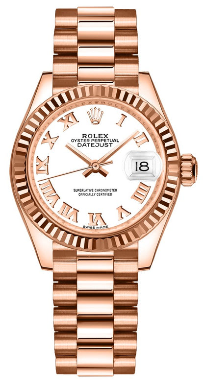 Rolex Lady-Datejust 28 White Dial Rose Gold Women's Watch 279175-0021