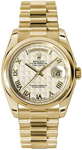 Rolex Day-Date 36 Ivory Roman Numeral Dial Gold Watch 118208