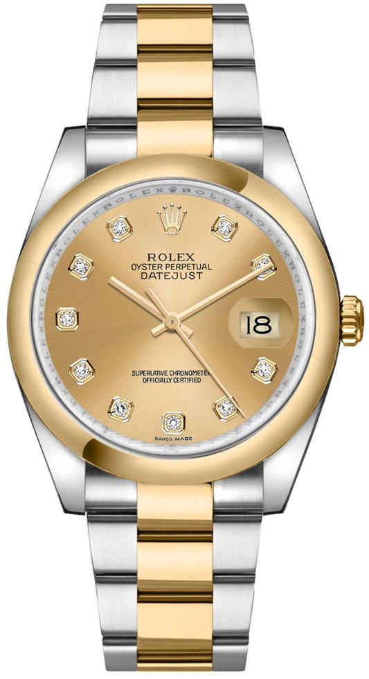 Rolex Datejust 36 Champagne Diamond Gold & Steel Watch 116203-0130
