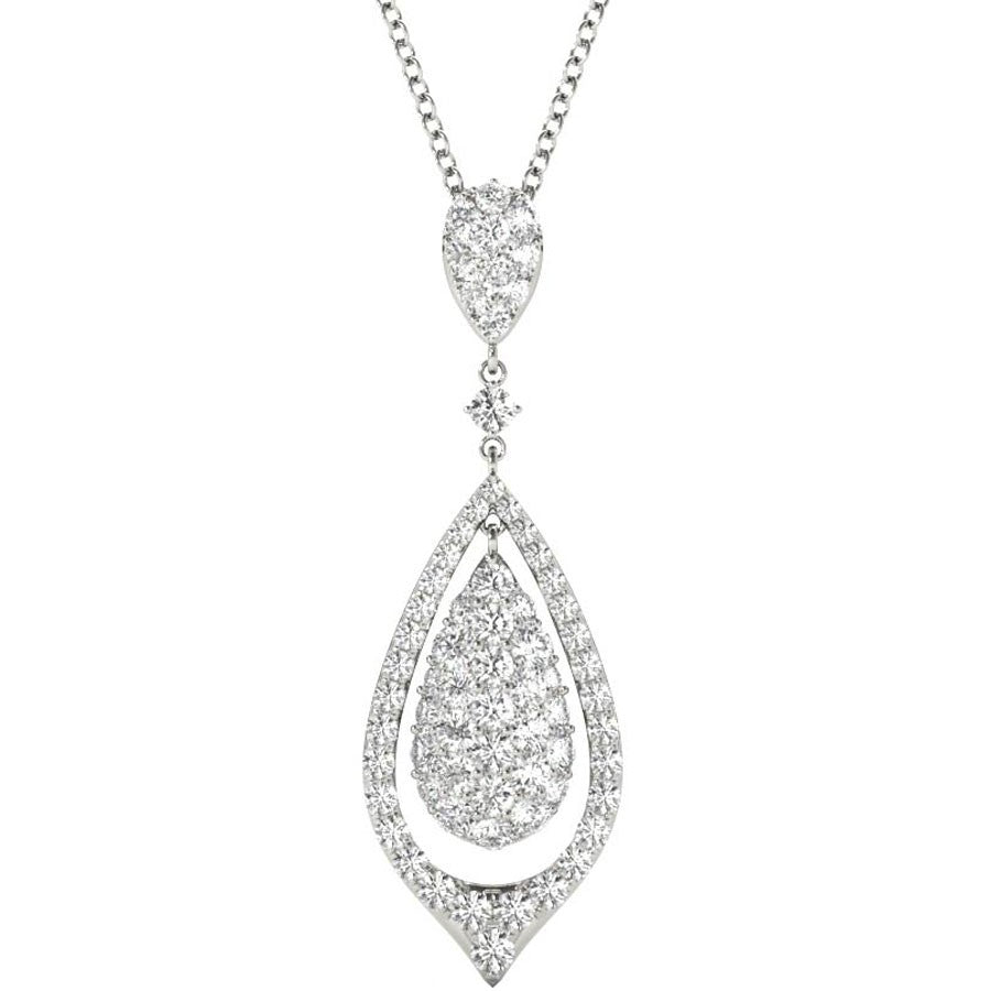 Diamond Pendant, 1.10 Carat on Solid 18k White Gold Women's Necklace P21967W