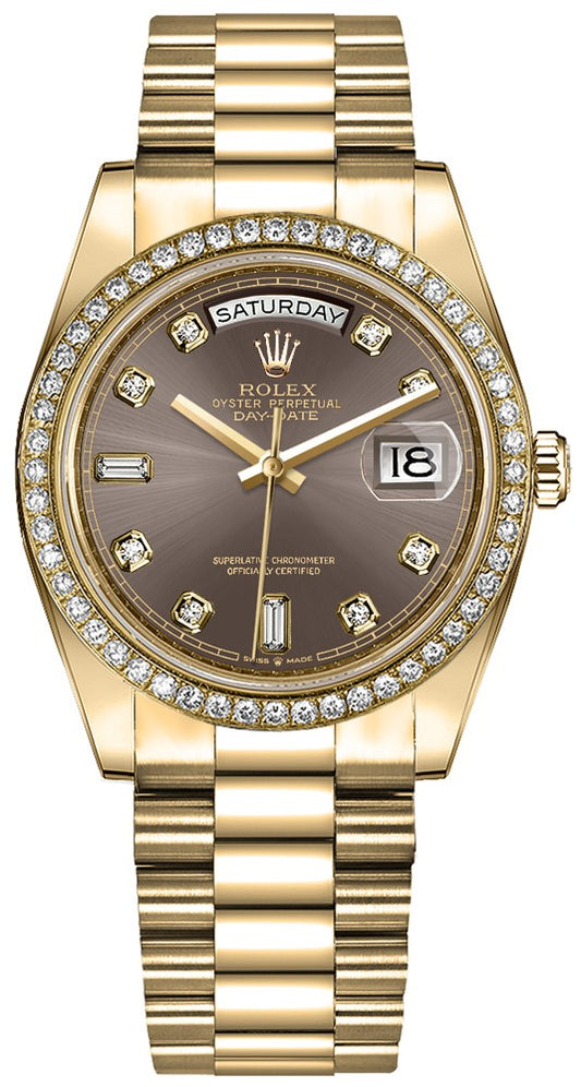 Rolex Day-Date 36 Diamond Bezel Dark Grey Dial Women's Watch 128348RBR-0005